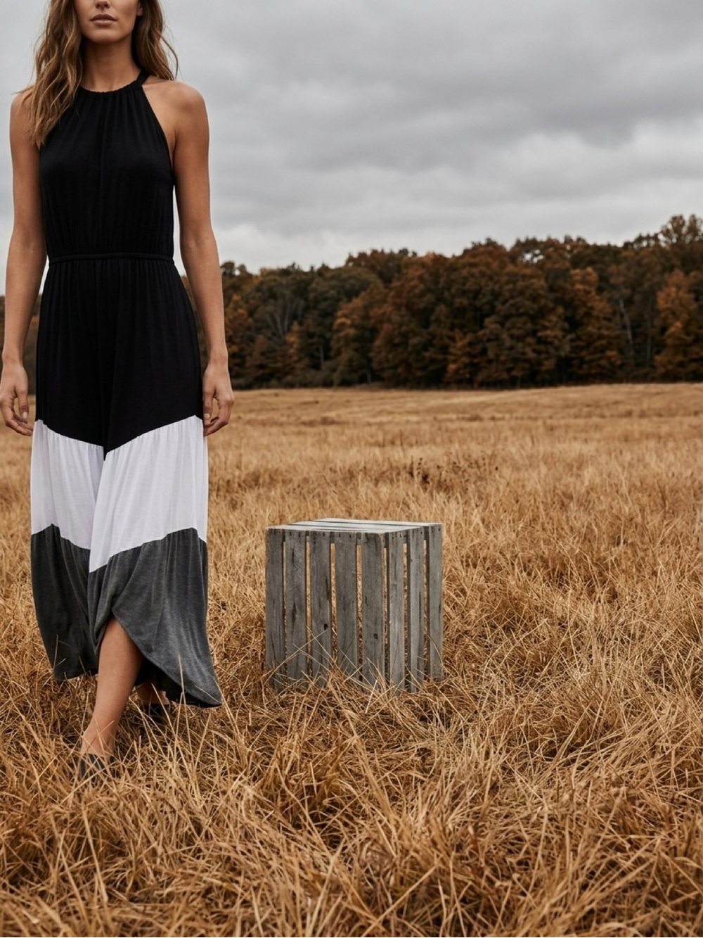 Loveappella Colorblock Sleeveless Maxi Dress — Black, White, Gray / no 63